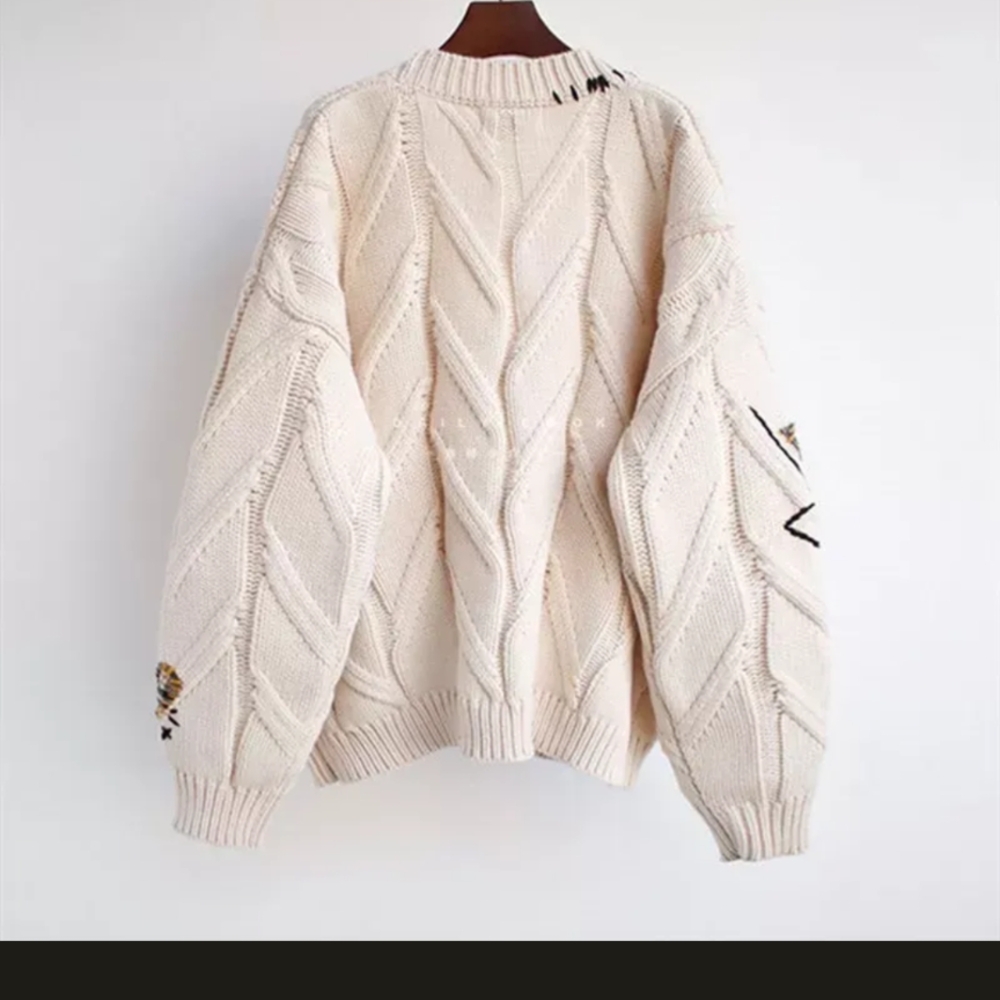 Dream Embroidered Patch Work Button Cream Cardigan Sweater S/M - Picture 2 of 12